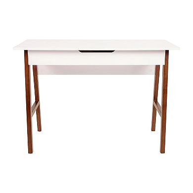 Merrick Lane Litchfield 42" Writing Desk with Divided Storage Drawer, White Finish/Walnut Legs