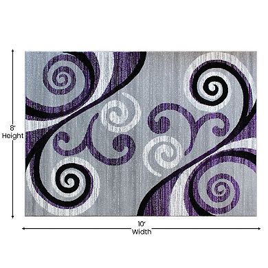 Masada Rugs Masada Rugs Stephanie Collection 8'x10' Area Rug with Modern Contemporary Design in Purple, Gray, Black and White - Design 1100
