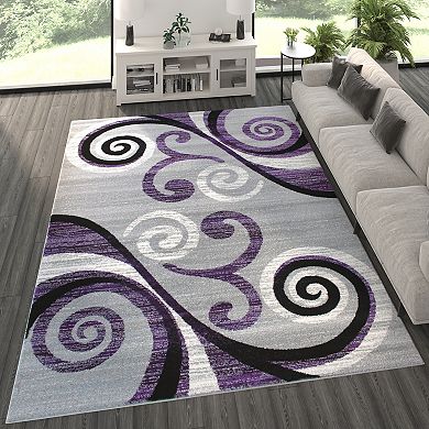 Masada Rugs Masada Rugs Stephanie Collection 8'x10' Area Rug with Modern Contemporary Design in Purple, Gray, Black and White - Design 1100