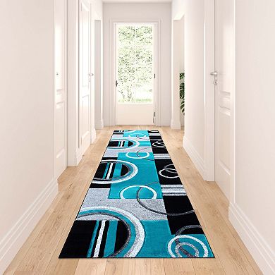 Masada Rugs Masada Rugs Sophia Collection 3'x10' Hand Sculpted Modern Contemporary Area Rug in Turquoise, Gray, White and Black