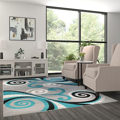 Masada Rugs Masada Rugs Stephanie Collection 6'x9' Area Rug with Modern Contemporary Design in Turquoise, Gray, Black and White - Design 1100