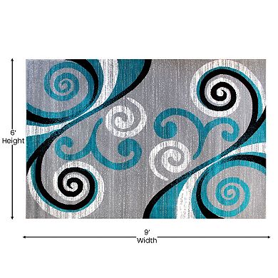 Masada Rugs Masada Rugs Stephanie Collection 6'x9' Area Rug with Modern Contemporary Design in Turquoise, Gray, Black and White - Design 1100