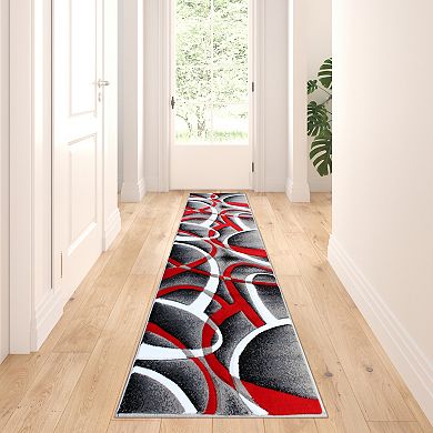 Masada Rugs Masada Rugs Sophia Collection 2'x7' Area Rug with Hand Carved Intersecting Arch Design in Red, White, Gray & Black