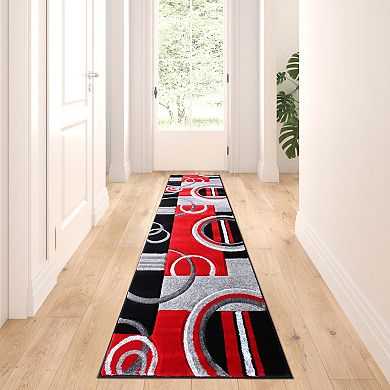 Masada Rugs Masada Rugs Sophia Collection 3'x10' Hand Sculpted Modern Contemporary Area Rug in Red, Gray, White and Black