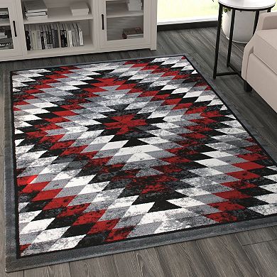 Masada Rugs Masada Rugs Stephanie Collection 5'x7' Area Rug with Distressed Southwest Native American Design 1106 in Red, Gray, Black and White