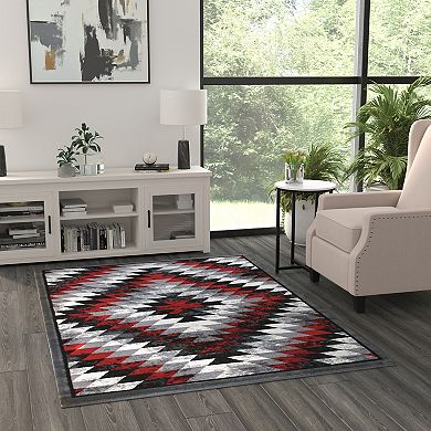 Masada Rugs Masada Rugs Stephanie Collection 5'x7' Area Rug with Distressed Southwest Native American Design 1106 in Red, Gray, Black and White