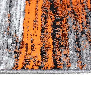 Masada Rugs Masada Rugs Trendz Collection 5'x7' Modern Contemporary Area Rug in Orange, Gray and Black - Design Trz863