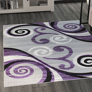 Masada Rugs Masada Rugs Stephanie Collection 4'x5' Area Rug with Modern Contemporary Design in Purple, Gray, Black and White - Design 1100