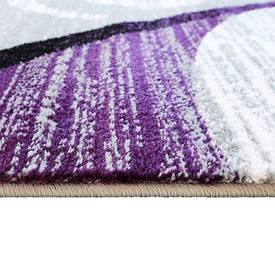 Masada Rugs Masada Rugs Stephanie Collection 4'x5' Area Rug with Modern Contemporary Design in Purple, Gray, Black and White - Design 1100