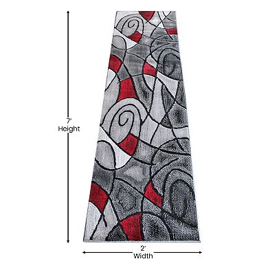 Masada Rugs Masada Rugs Trendz Collection 2'x7' Modern Contemporary Runner Area Rug in Red, Gray and Black