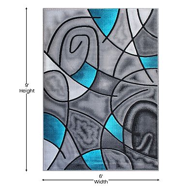 Masada Rugs Masada Rugs Trendz Collection 6'x9' Modern Contemporary Area Rug in Turquoise, Gray and Black