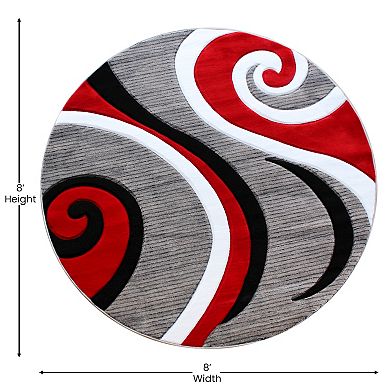 Masada Rugs Masada Rugs Sophia Collection 8'x8' Round Modern Contemporary Hand Sculpted Area Rug in Red