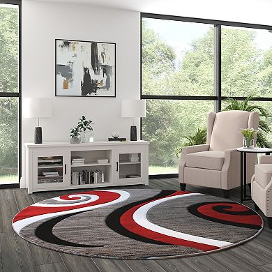 Masada Rugs Masada Rugs Sophia Collection 8'x8' Round Modern Contemporary Hand Sculpted Area Rug in Red