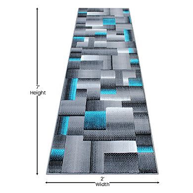 Masada Rugs Masada Rugs Trendz Collection 2'x7' Modern Contemporary Runner Area Rug in Turquoise, Gray and Black-Design Trz861