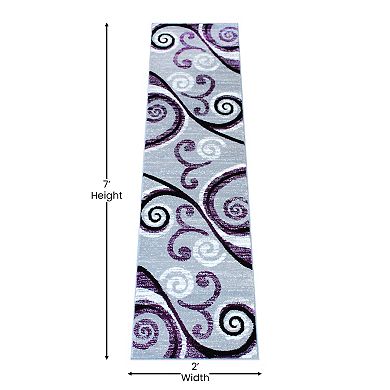 Masada Rugs Masada Rugs Stephanie Collection 2'x7' Area Rug Runner with Modern Contemporary Design in Purple, Gray, Black and White - Design 1100