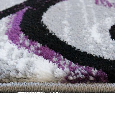 Masada Rugs Masada Rugs Stephanie Collection 2'x7' Area Rug Runner with Modern Contemporary Design in Purple, Gray, Black and White - Design 1100