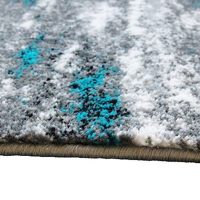 Masada Rugs Masada Rugs Stephanie Collection Modern Contemporary Design 2'x7' Area Rug Runner in Turquoise, Gray, Black and White - Design 1102