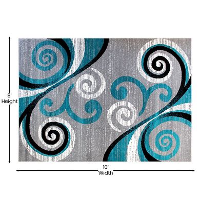 Masada Rugs Masada Rugs Stephanie Collection 8'x10' Area Rug with Modern Contemporary Design in Turquoise, Gray, Black and White - Design 1100