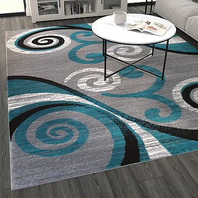 Masada Rugs Masada Rugs Stephanie Collection 8'x10' Area Rug with Modern Contemporary Design in Turquoise, Gray, Black and White - Design 1100