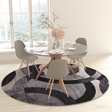 Masada Rugs Masada Rugs, Thatcher Collection Accent Rug with Interlocking Circle Pattern in Black/Grey with Olefin Facing and Natural Jute Backing - 8'x8' Round