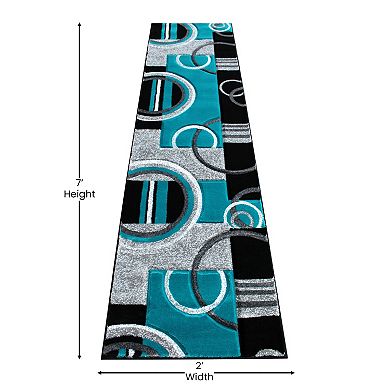 Masada Rugs Masada Rugs Sophia Collection 2'x7' Hand Sculpted Modern Contemporary Area Rug in Turquoise, Gray, White and Black