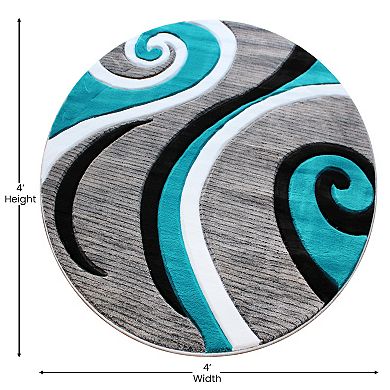 Masada Rugs Masada Rugs Sophia Collection 4'x4' Round Modern Contemporary Hand Sculpted Area Rug in Turquoise