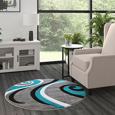 Masada Rugs Masada Rugs Sophia Collection 4'x4' Round Modern Contemporary Hand Sculpted Area Rug in Turquoise