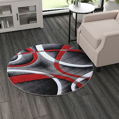 Masada Rugs Masada Rugs Sophia Collection 4'x4' Round Modern Contemporary Hand Sculpted Area Rug in Red
