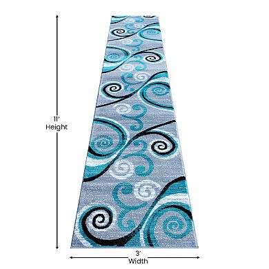 Masada Rugs Masada Rugs Stephanie Collection 2'x11' Area Rug Runner with Modern Contemporary Design in Turquoise, Gray, Black and White - Design 1100