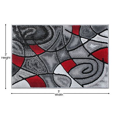 Masada Rugs Masada Rugs Trendz Collection 2'x3' Modern Contemporary Area Rug Mat in Red, Gray and Black