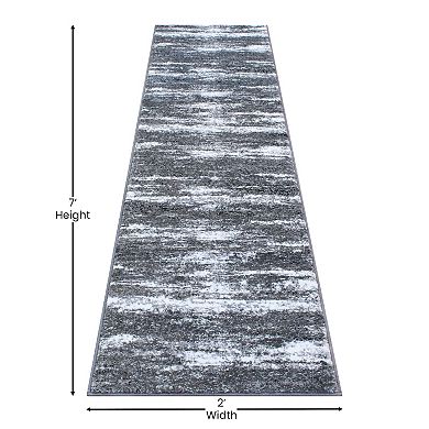 Masada Rugs Masada Rugs Stephanie Collection Modern Contemporary Design 2'x7' Area Rug Runner in Gray, Black and White - Design 1102