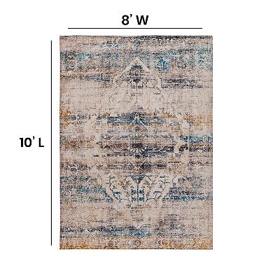 Merrick Lane 8' x 10' Distressed Old English Style Artisan Traditional Rug in Blue