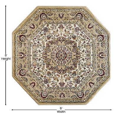 Masada Rugs Masada Rugs Bellagio Collection 5'x5' Traditional Octagon Area Rug in Ivory - Design B401