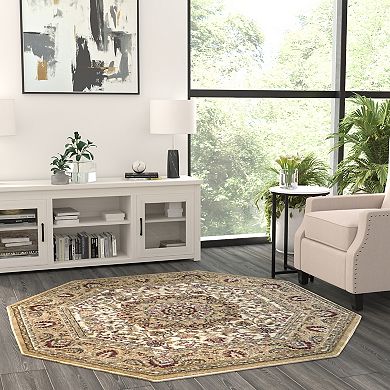 Masada Rugs Masada Rugs Bellagio Collection 5'x5' Traditional Octagon Area Rug in Ivory - Design B401