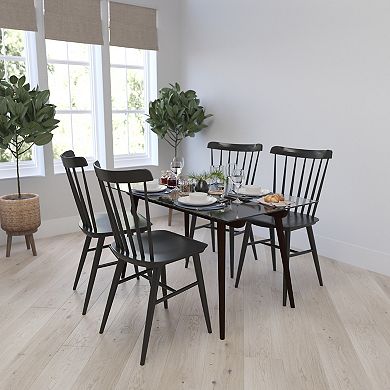 Merrick Lane Meriden 31.5" x 55" Rectangular Solid Walnut Wood Table with Clear Glass Top