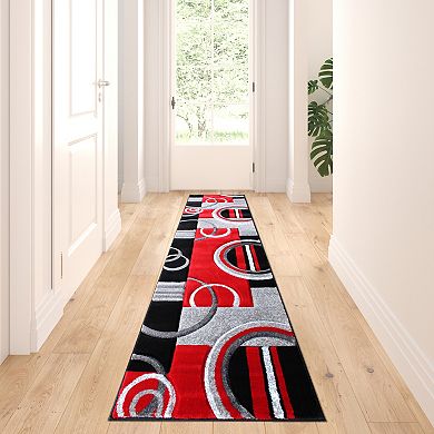 Masada Rugs Masada Rugs Sophia Collection 2'x7' Hand Sculpted Modern Contemporary Area Rug in Red, Gray, White and Black