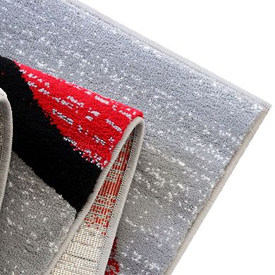 Masada Rugs Masada Rugs Stephanie Collection 6'x9' Area Rug with Modern Contemporary Design in Red, Gray, Black and White - Design 1100