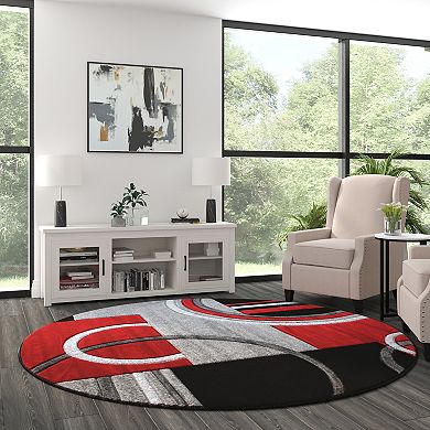 Masada Rugs Masada Rugs Sophia Collection 8'x8' Hand Sculpted Modern Contemporary Round Area Rug in Red, Gray, White and Black