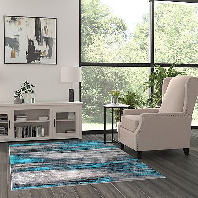 Masada Rugs Masada Rugs Trendz Collection 5'x7' Modern Contemporary Area Rug in Turquoise, Gray and Black - Design Trz863