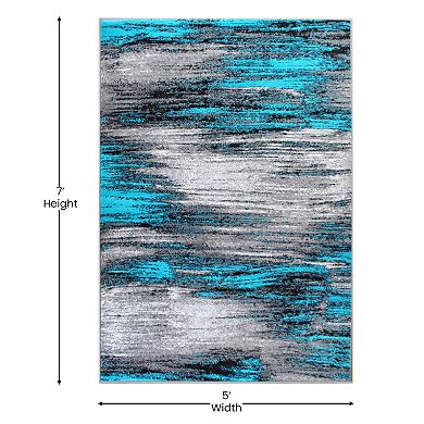 Masada Rugs Masada Rugs Trendz Collection 5'x7' Modern Contemporary Area Rug in Turquoise, Gray and Black - Design Trz863