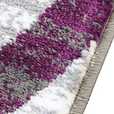 Masada Rugs Masada Rugs Stephanie Collection 4'x5' Area Rug with Modern Contemporary Design 1103 in Purple, Gray, White and Black