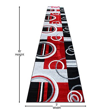 Masada Rugs Masada Rugs Sophia Collection 3'x16' Hand Sculpted Modern Contemporary Area Rug in Red, Gray, White and Black