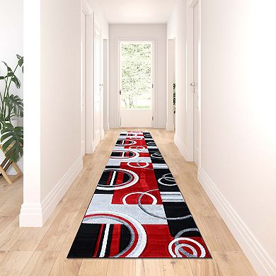 Masada Rugs Masada Rugs Sophia Collection 3'x16' Hand Sculpted Modern Contemporary Area Rug in Red, Gray, White and Black