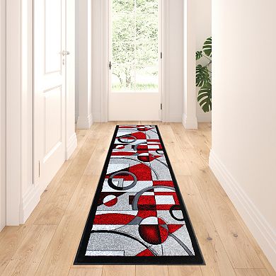 Masada Rugs Masada Rugs Sophia Collection 3'x10' Area Rug with Hand Sculpted Abstract Geometric Pattern in Red