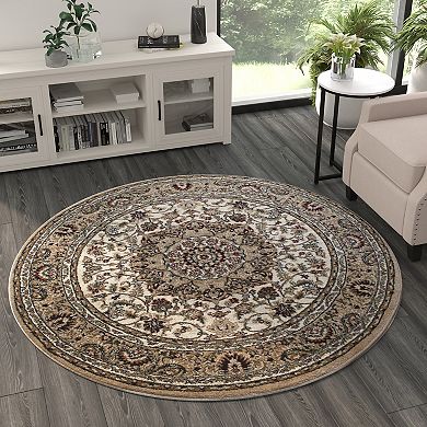 Masada Rugs Masada Rugs Bellagio Collection 5'x5' Round Traditional Area Rug in Ivory - Design B401