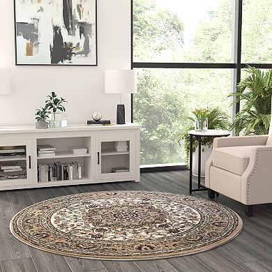 Masada Rugs Masada Rugs Bellagio Collection 5'x5' Round Traditional Area Rug in Ivory - Design B401