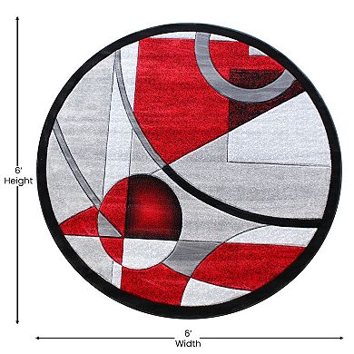 Masada Rugs Masada Rugs Sophia Collection 5'x5' Round Area Rug with Hand Sculpted Abstract Geometric Pattern in Red