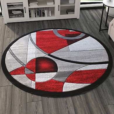 Masada Rugs Masada Rugs Sophia Collection 5'x5' Round Area Rug with Hand Sculpted Abstract Geometric Pattern in Red