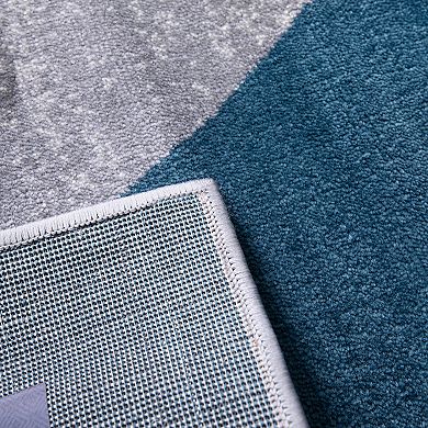 Masada Rugs Masada Rugs, Thatcher Collection Accent Rug with Interlocking Circle Pattern in Blue and Grey with Olefin Facing and Natural Jute Backing - 8'x10'
