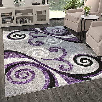 Masada Rugs Masada Rugs Stephanie Collection 6'x9' Area Rug with Modern Contemporary Design in Purple, Gray, Black and White - Design 1100